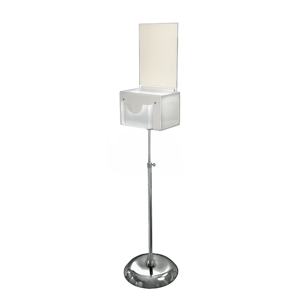 Large Lottery/Raffle Box, Pedestal Stand w/ Pocket -Lock&Key White